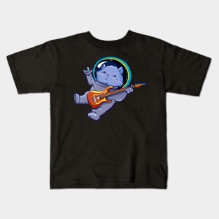 Astronaut Helmet Cat Playing Electric Guitar Space Kids T-Shirt